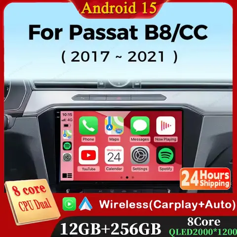 폭스바겐 VW 파사트 B8 CC GTE 2017-2021용 안드로이드 15 카 라디오, 카플레이 자동 퀄컴 카 스테레오 멀티미디어 플레이어 DSP48EQ