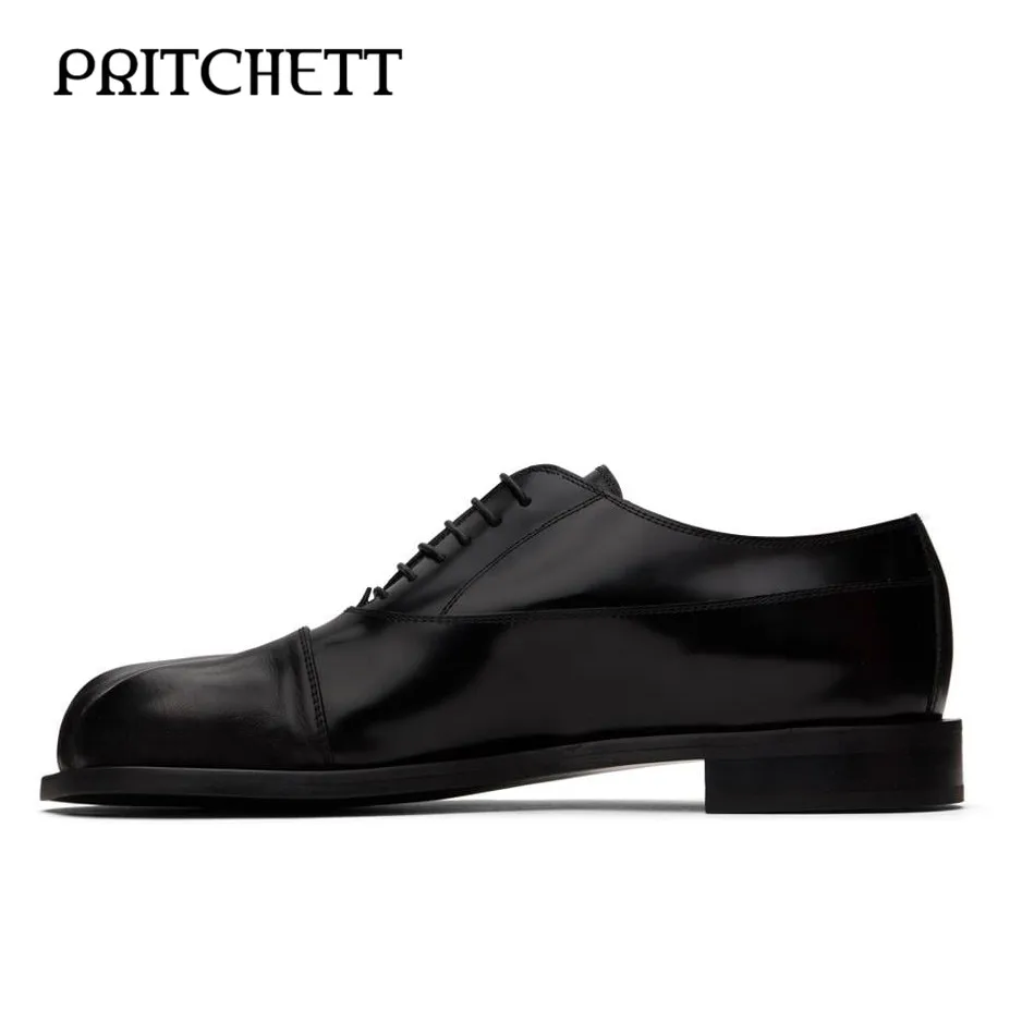 Black Paw Lace-Up Oxford Shoes Fashionable Splicing Slip-On Casual Leather Shoes Large Size Business Formal Men's Shoes