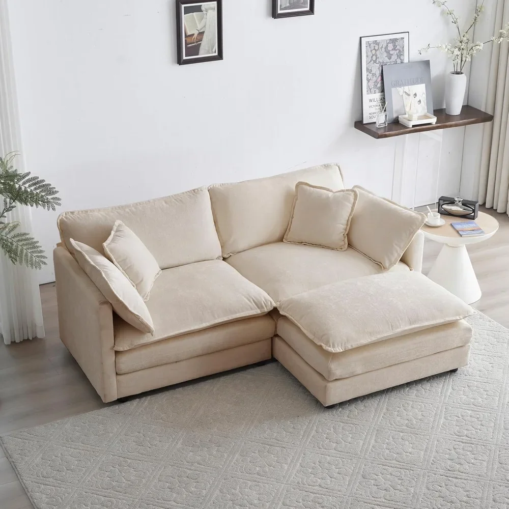 

76.7" Deep Seat Cloud Loveseat Sofa Sectional Couch with Ottoman, Large 2 Seater Modular L Shaped Sofa