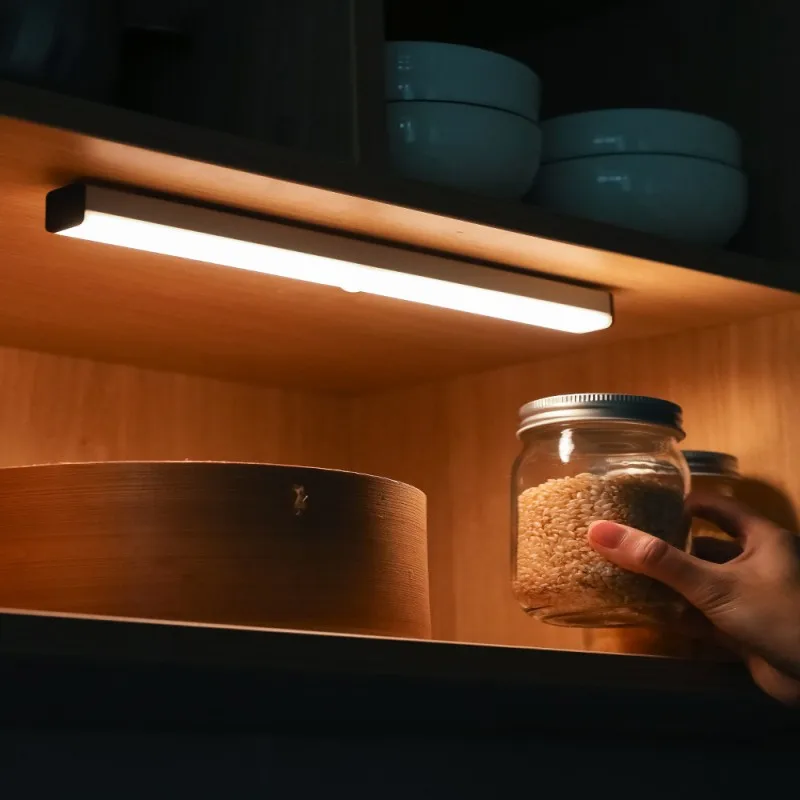 أضواء الخزانة محس حركة المغناطيسي اللاسلكي USB قابلة للشحن غرفة نوم السرير دراسة الرف خزانة المطبخ أضواء ليلية داخلية #5