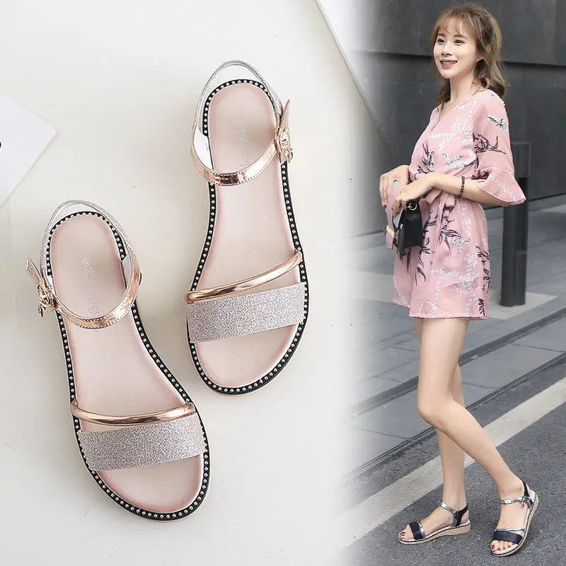 Rhinestone Women Roman Sandals Orthopedic Wedge Sandal Woman Summer 2024 Platform Fashion On Offer With Chic Elegant New Silver