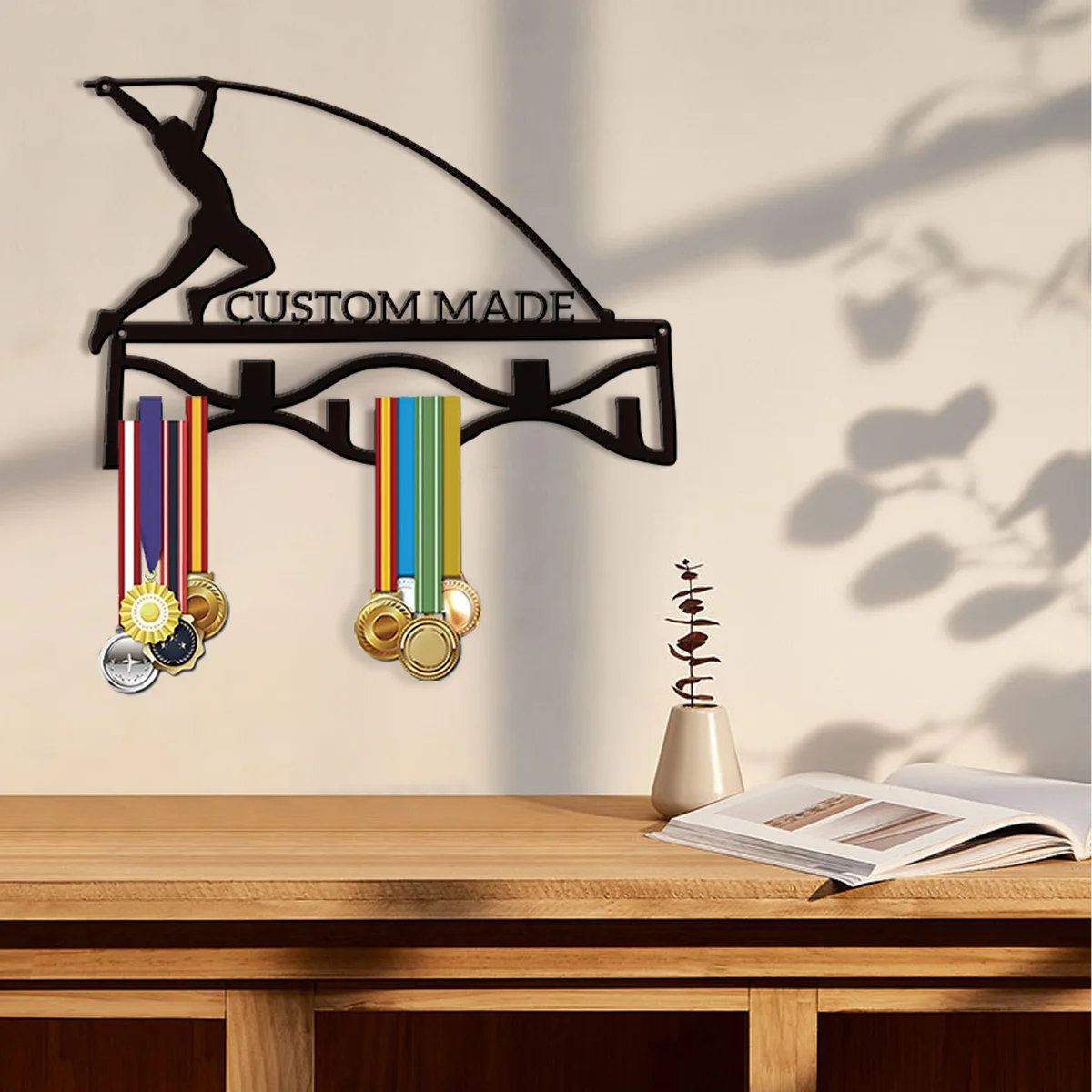 1PC Custom Name Hanging Medal Holder with Pole Vault Athlete Design, Medal Storage Display, Home Decor, Birthday Gift, Practical