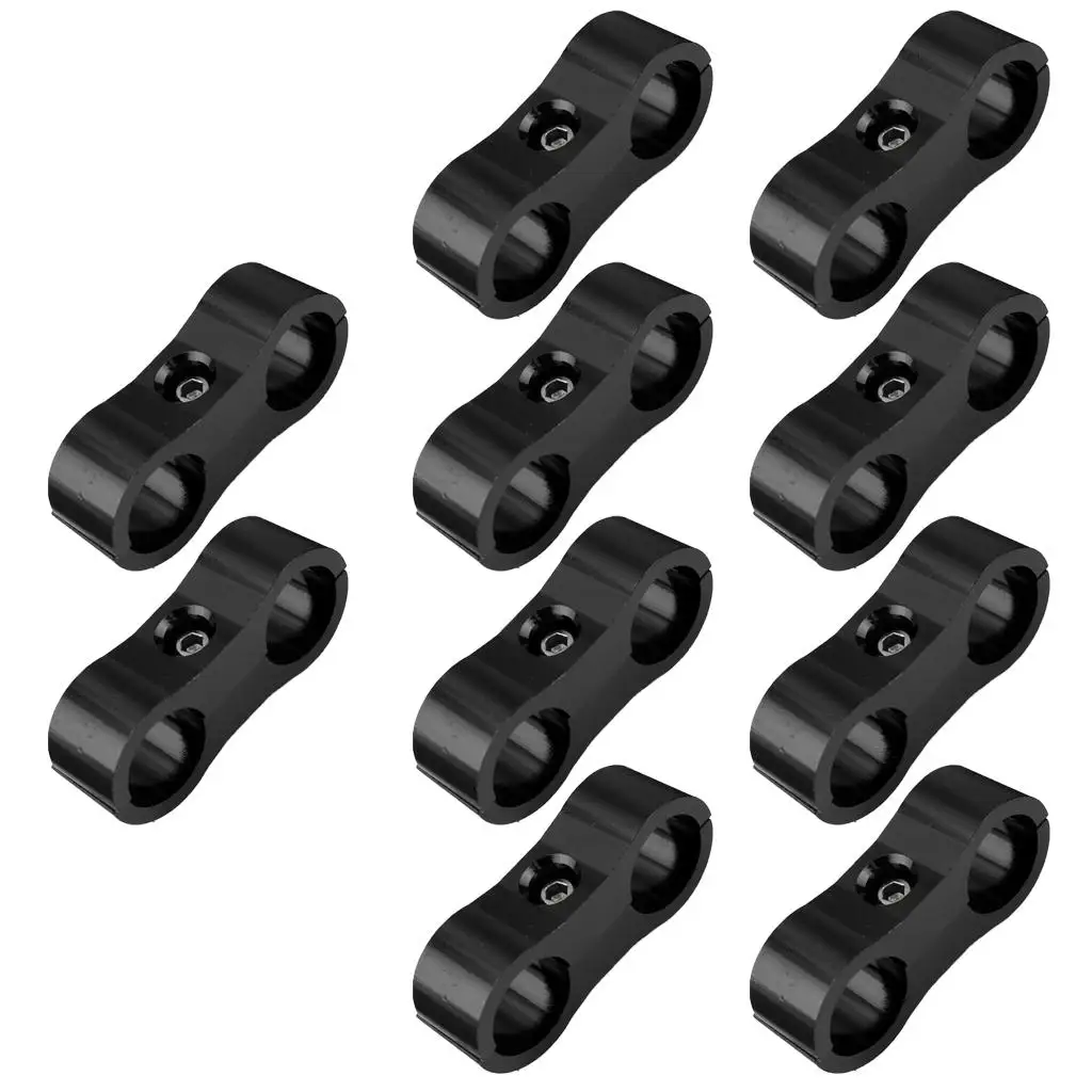 10Pieces Fuel Line Hose AN6 Black Clamp Fitting Adapter Bracket