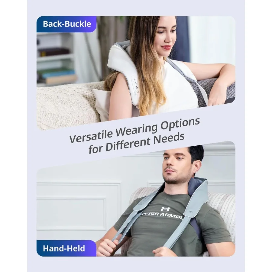 Massaggiatore Shiatsu senza fili per collo e schiena con calore per alleviare il dolore: 10 minuti x 12 usi 3 modalità di massaggio 2 livelli di intensità 3D Knea