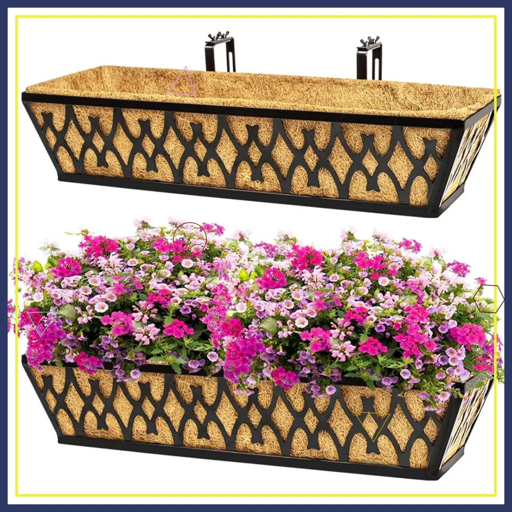 

2-Pack 24-Inch Adjustable Window Planter Boxes with Coco Liners for Outdoor Garden Decor - Black
