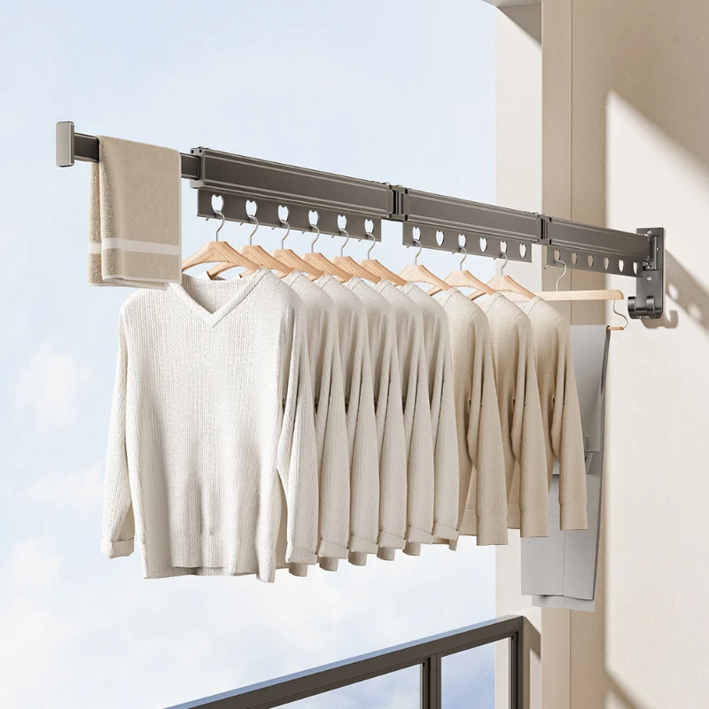 Foldable Wall Mounted Clothes Drying Rack Retractable Clothesline for Balcony Bathroom Window Indoor Outdoor Space Saving