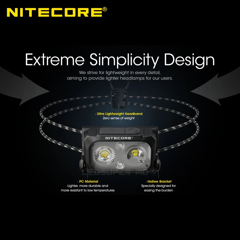 Ultra Lightweight NITECORE NU25 UL 400 Lumens Dual Beam USB-C Rechargeable Headlamp Built-in Li-ion Battery