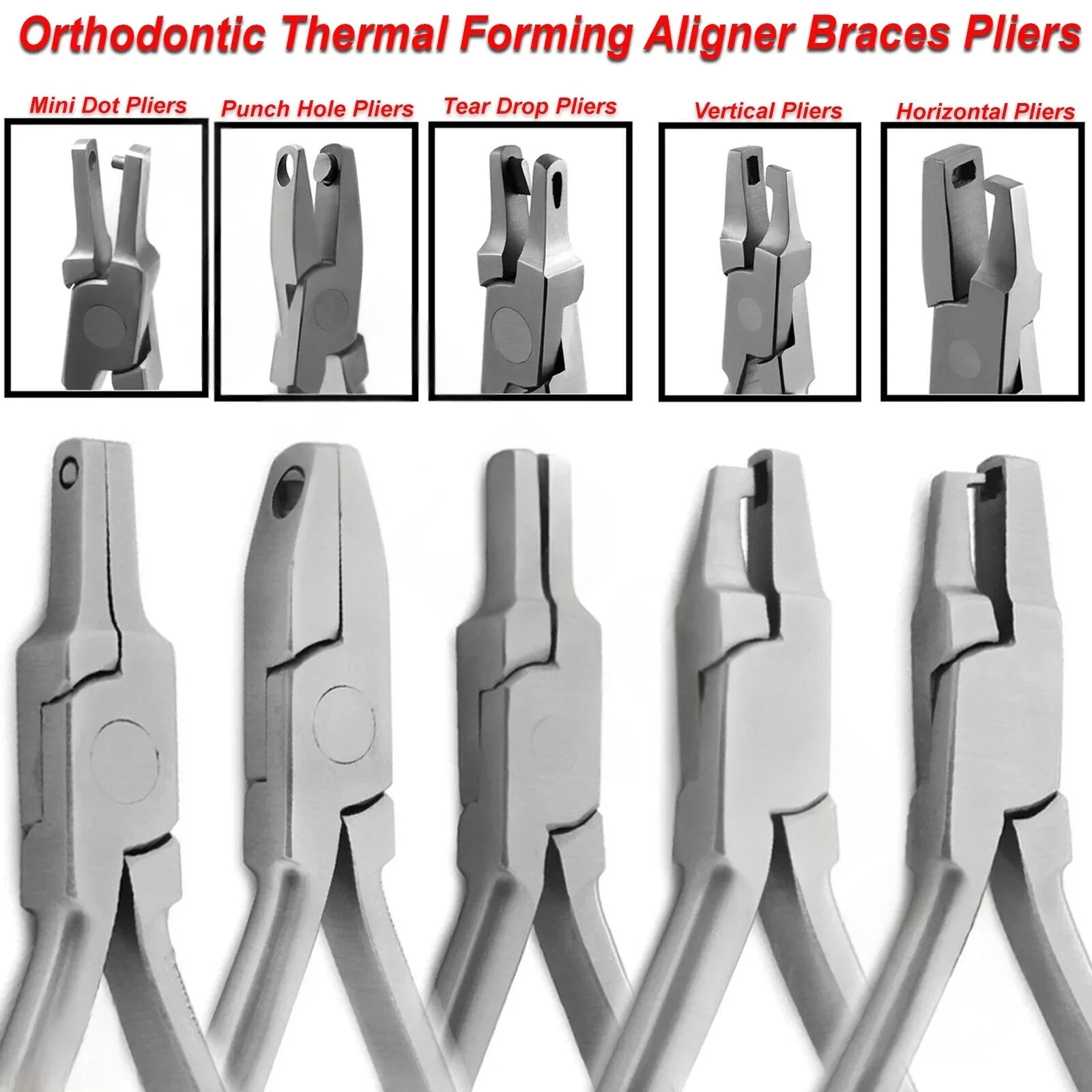 5 Size Dental Thermal Forming Plier Punch Vertical Level Tear Drop Cutter Aligner Plier Dental Orthodontic Tools