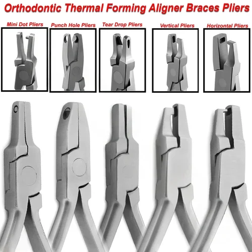 Alicates de formación térmica Dental de 5 tamaños, punzón de nivel Vertical, cortador de lágrima, alineador, herramientas de ortodoncia Dental