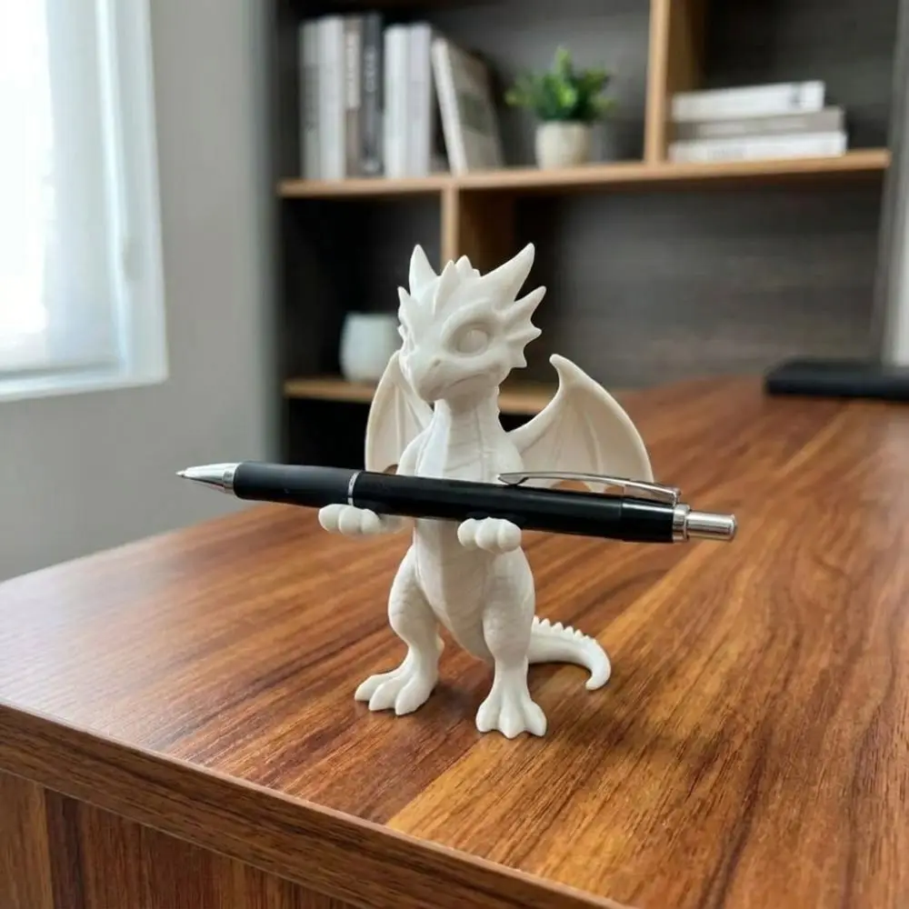 3D Printed Dragon Shaped Pen Holder Vintage Style Cartoon Dragon Pen Stand Statue Oriental Myth Plastic
