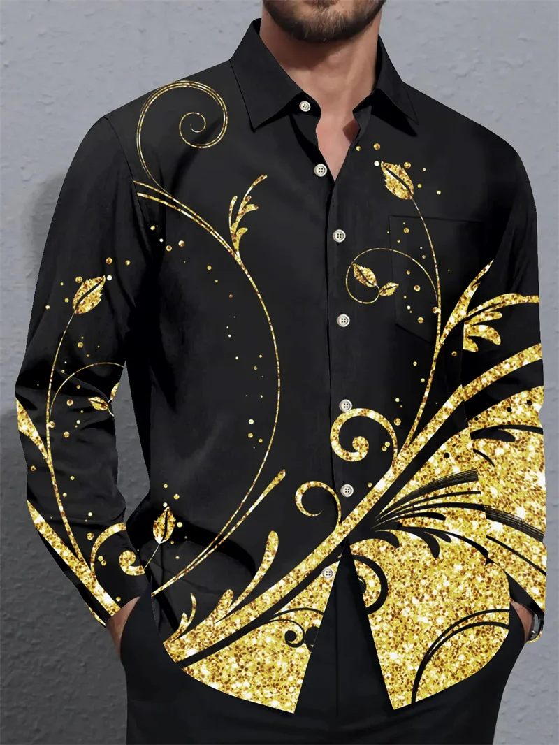 Fashion Art Flower pattern 3d Print Men Long Sleeve Shirts Autumn New Casual Single-Breasted festival Blouse Men's Clothing