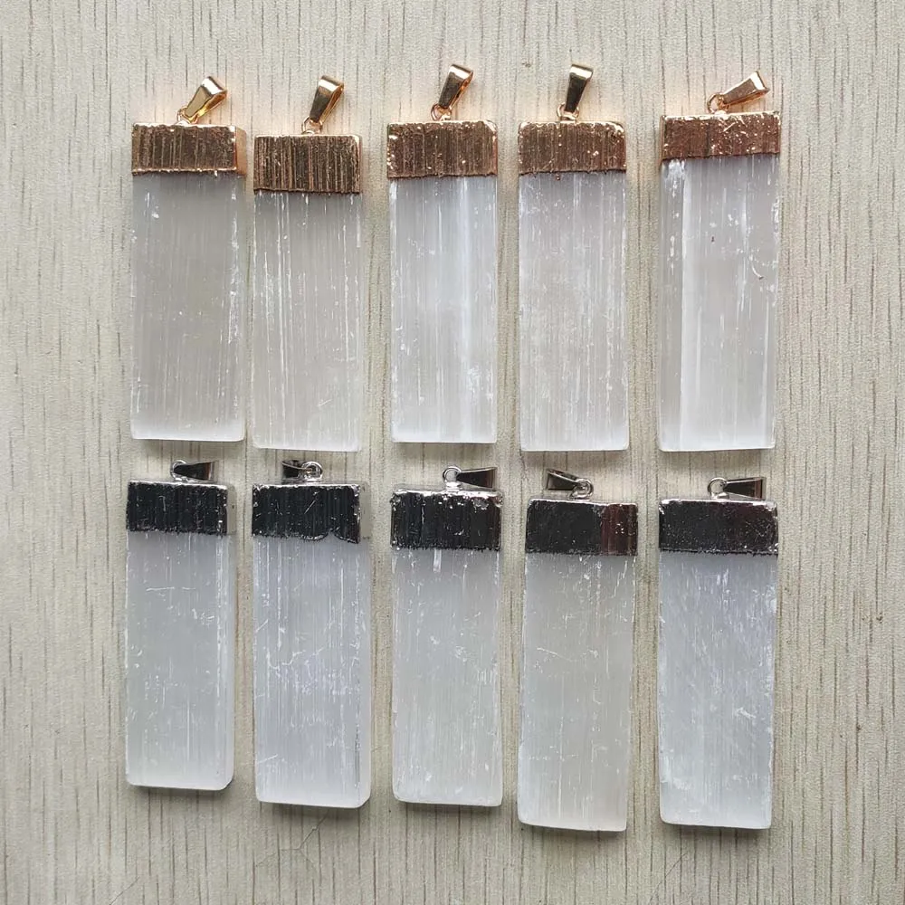 

Fashion Natural Selenite Plaster Pendants Rock Mineral Specimen Jewelry Reiki Healing Energy Wholesale 10pcs free shipping