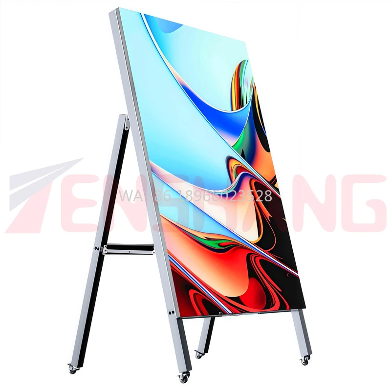 Tragbarer LED-Poster-Schild-Bildschirm mit wiederaufladbarem Akku, kostenloser Ständer für Aufzugswerbung und Wegsuchung