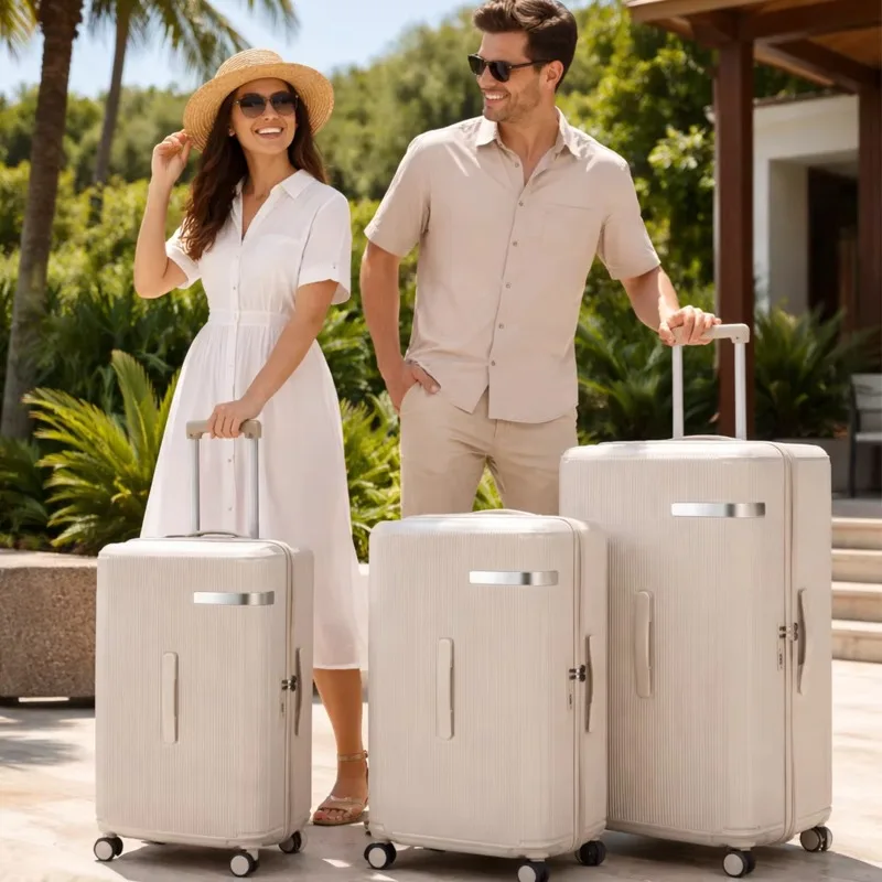 business travel suitcase three-piece set, waterproof and lightweight hard-shell travel computer suitcase set with cup holder