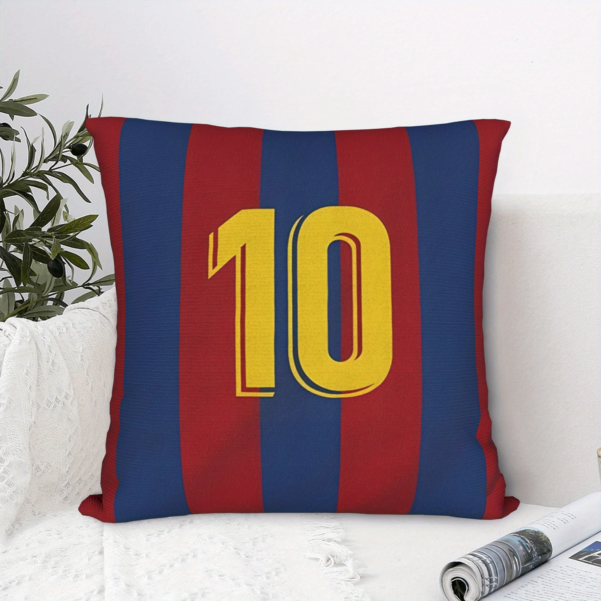 Red and Blue Striped Pillow Cover Sports Jersey Style Decorative Cushion Case Zippered Machine Washable for Living Room