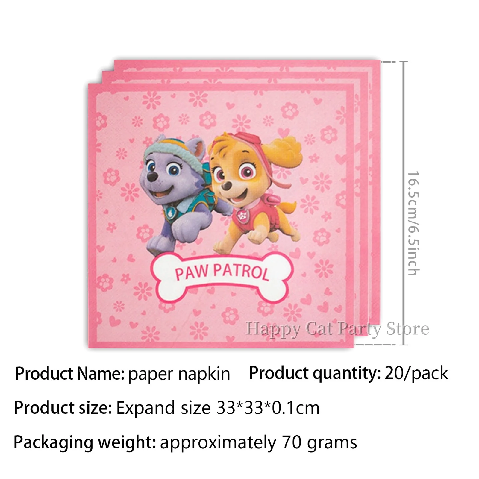 Paw Patrol Tischservietten, Happy Birthday Dekorationsservietten, Paw Patrol Skye Einweg-Papiertücher, Paw Party-Geschenke und Zubehör – Detail 8