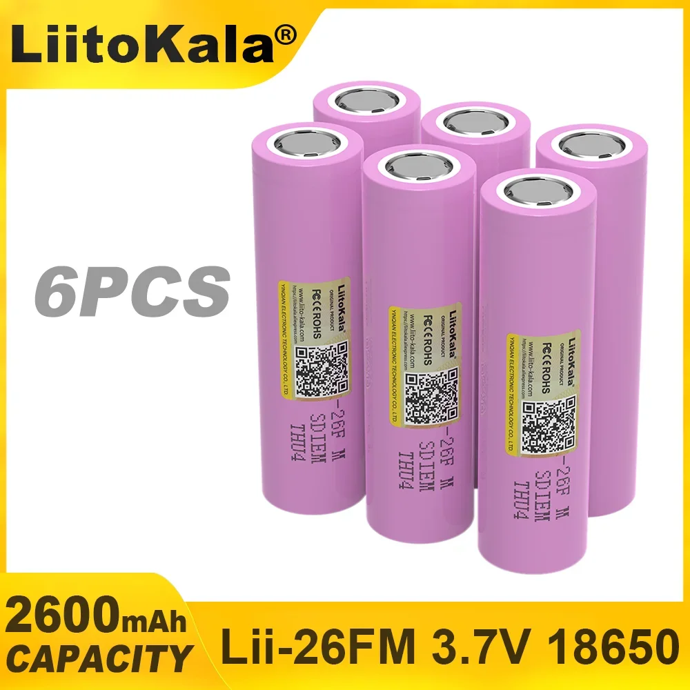 Liitokala  Original 3.7V 18650 2600mAh ICR18650-26FM Lithium Battery Rechargeable Electric tool flashlight Battery