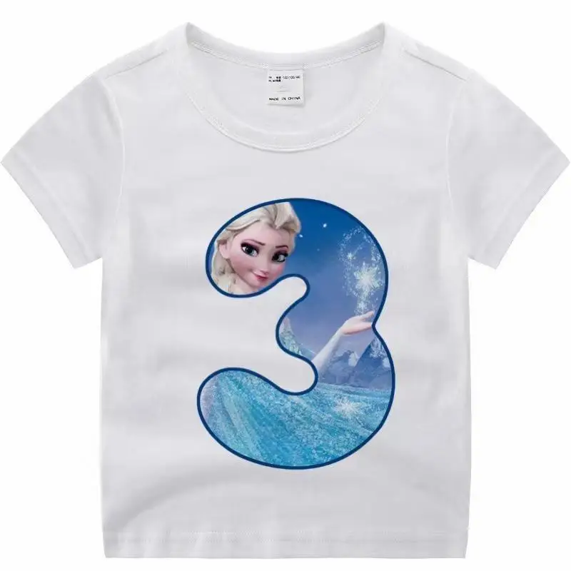 Children clothes tops Frozen Princess Elsa  Birthday Number Children T-shirt  Clothes for Girls T Shirt Anime Cartoons Casual