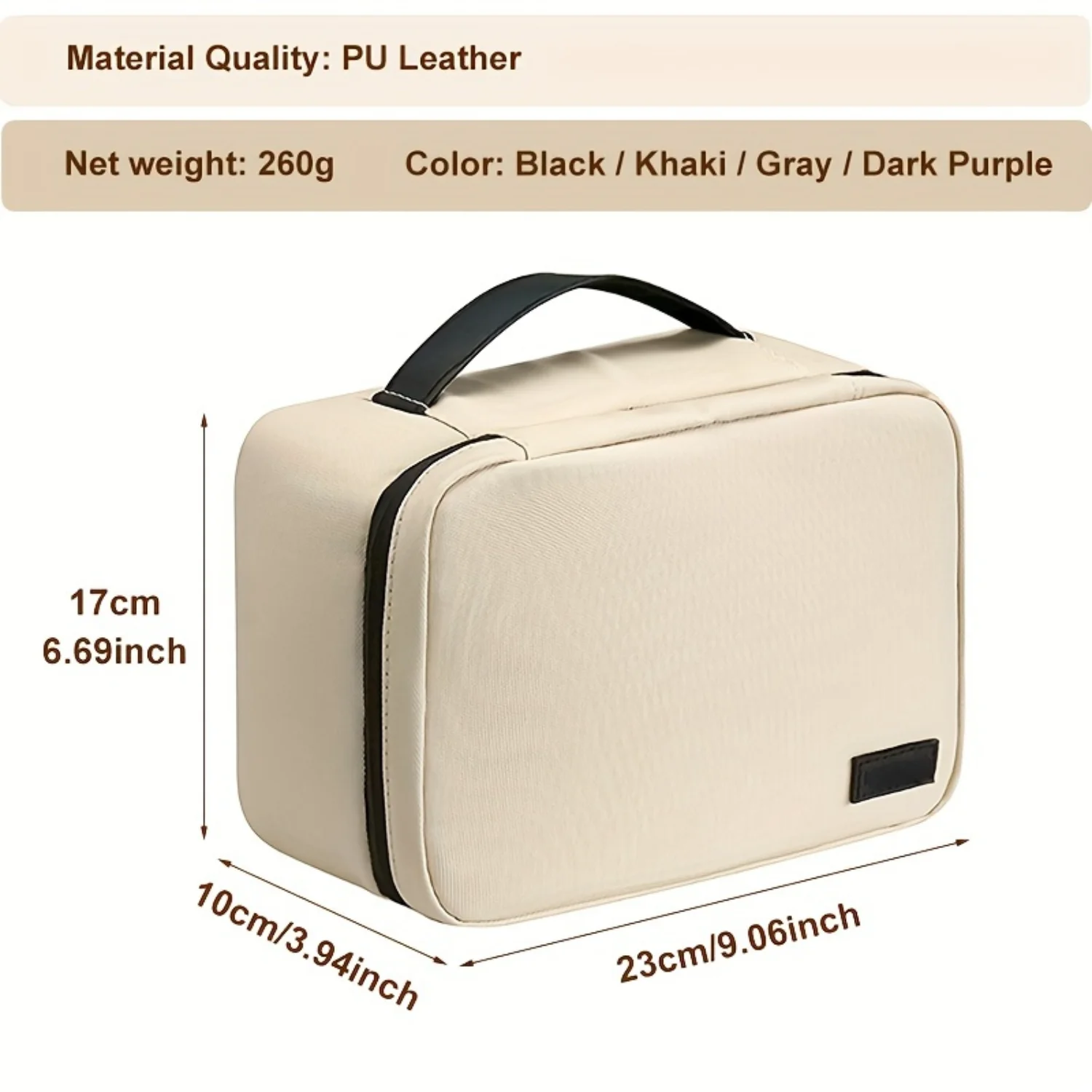 Portable Travel Toiletry Bag, PU Leather Cosmetic  With Zipper, Hook For Hanging, Shower Shaving Kit Organizer  Kit