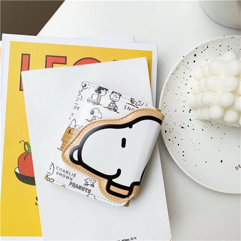 Snoopy-tarjetero de cuero PU con dibujos animados para hombre y mujer, billetera con Clips para dinero, funda para tarjetas bancarias, regalo de