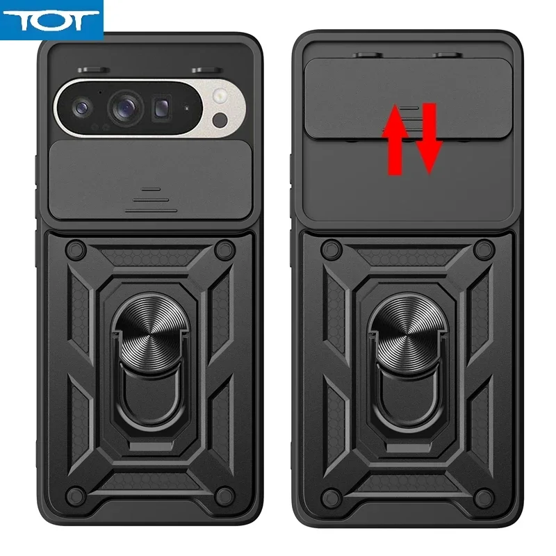 

Shockproof Armor Funda For Google Pixel 9 Pro XL Pixel 9A Case Slide Lens Protection Ring Stand Back Cover for Pixel 9Pro Pixel9