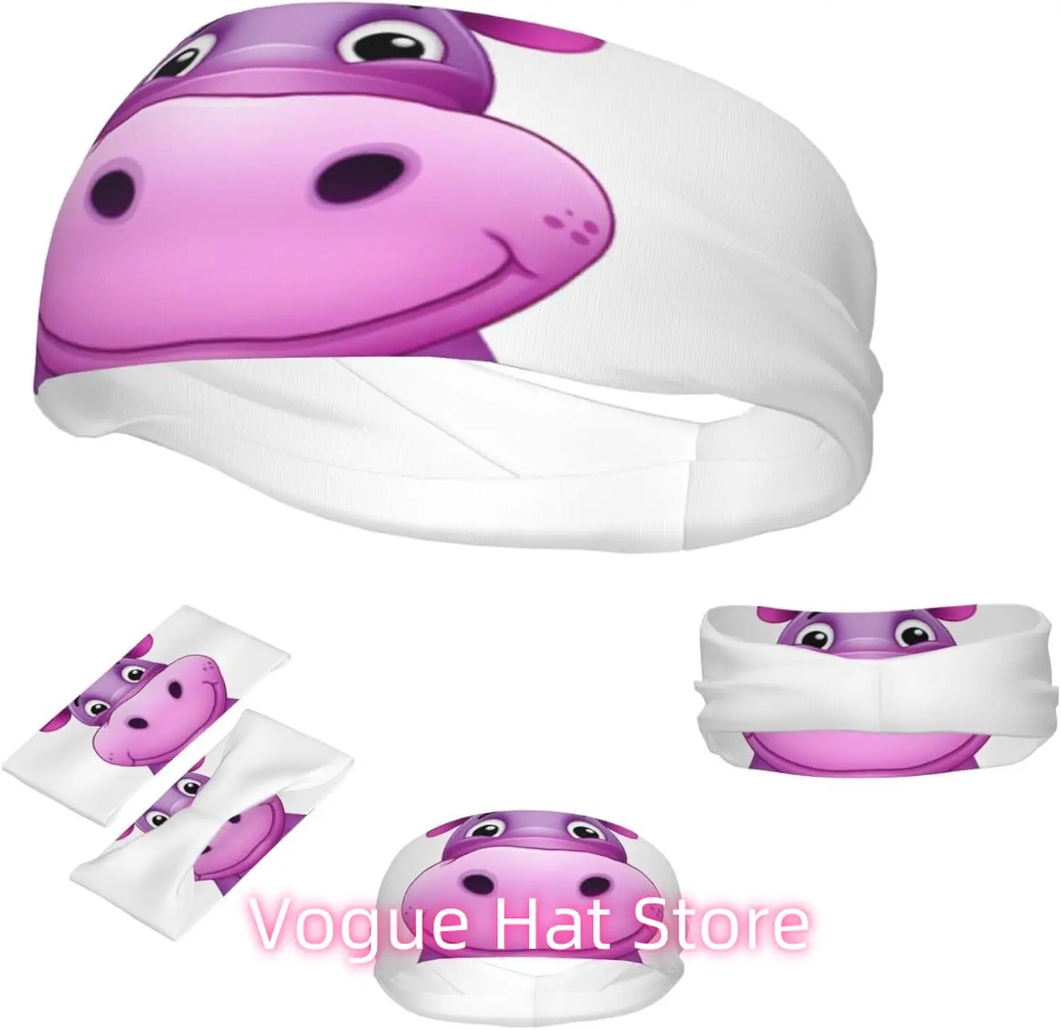 

Спортивная повязка на голову для мужчин и женщин, влагоотводящая спортивная повязка на повязку с рисунком фиолетового бегемота, повязки на повязку для тренировок, нескользящие повязки на голову