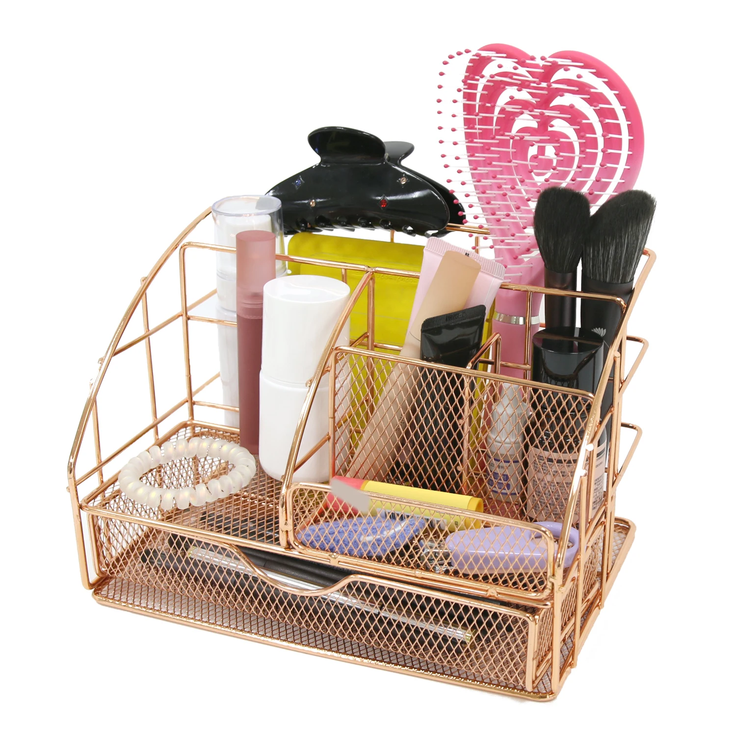 

Стеллаж для хранения из кованого железа розового золота, настольный органайзер для канцелярских принадлежностей, офисных принадлежностей, кистей для макияжа, ручек, бумаги, документов,