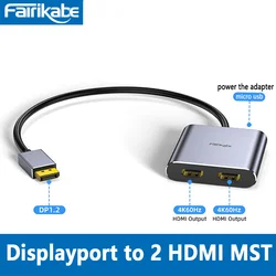 4K60Hz Displayport to 2HDMI Splitter Displayport HDMI Adapter DP to 2HDMI Hub MST Display for Laptop Monitor Desktop GraphicCard