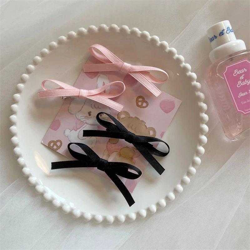 2Pcs Bowknot Hair Clips Sweet Ballet Ribbon Bow Hairpin Bang Clip Girls Mini Grab Clips Woman Headwear Hair Accessories