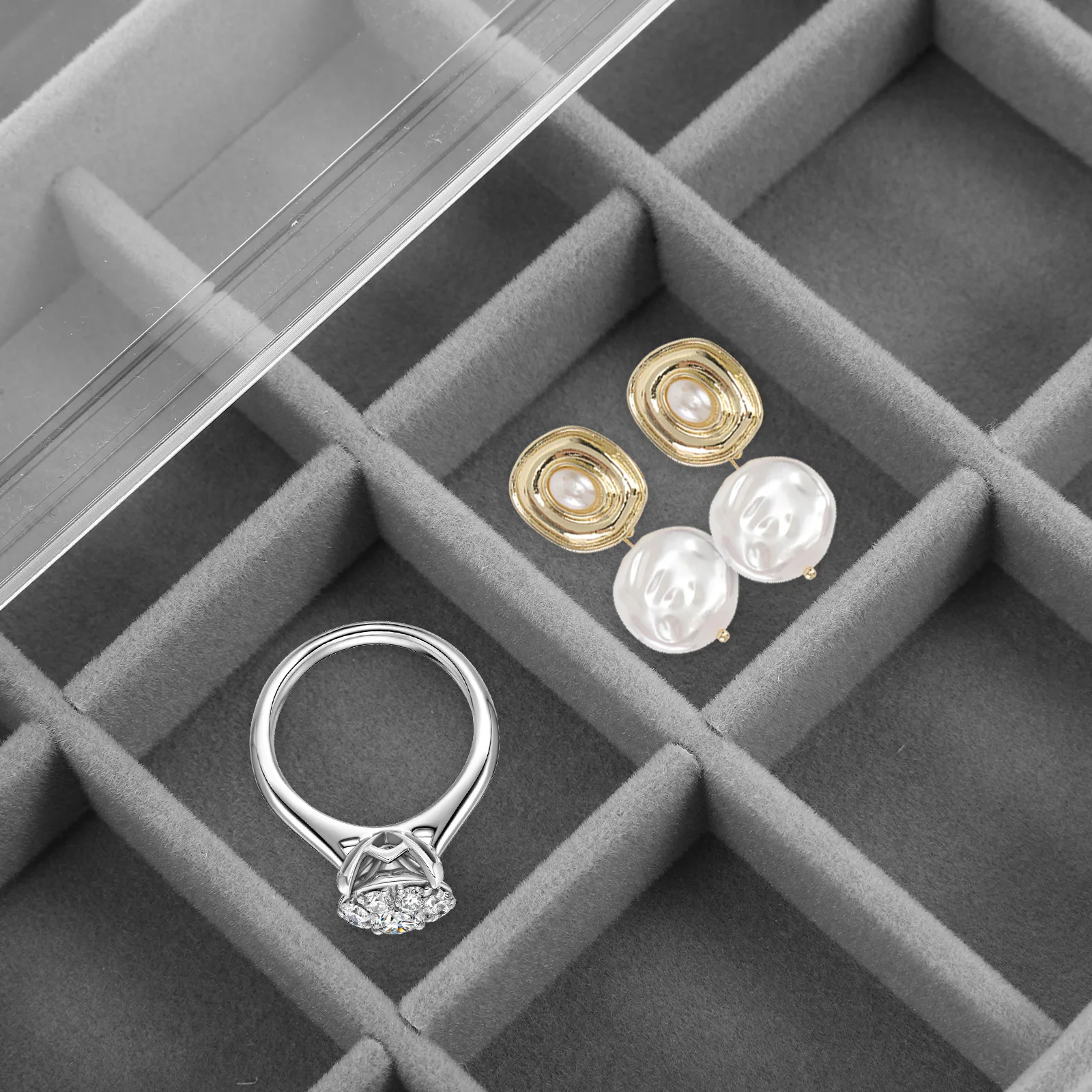 

Transparent 3 Tier Jewelry ganizer Drawer Large Capacity Ring Earring Storage Box Gray Portable Bracelet Holder