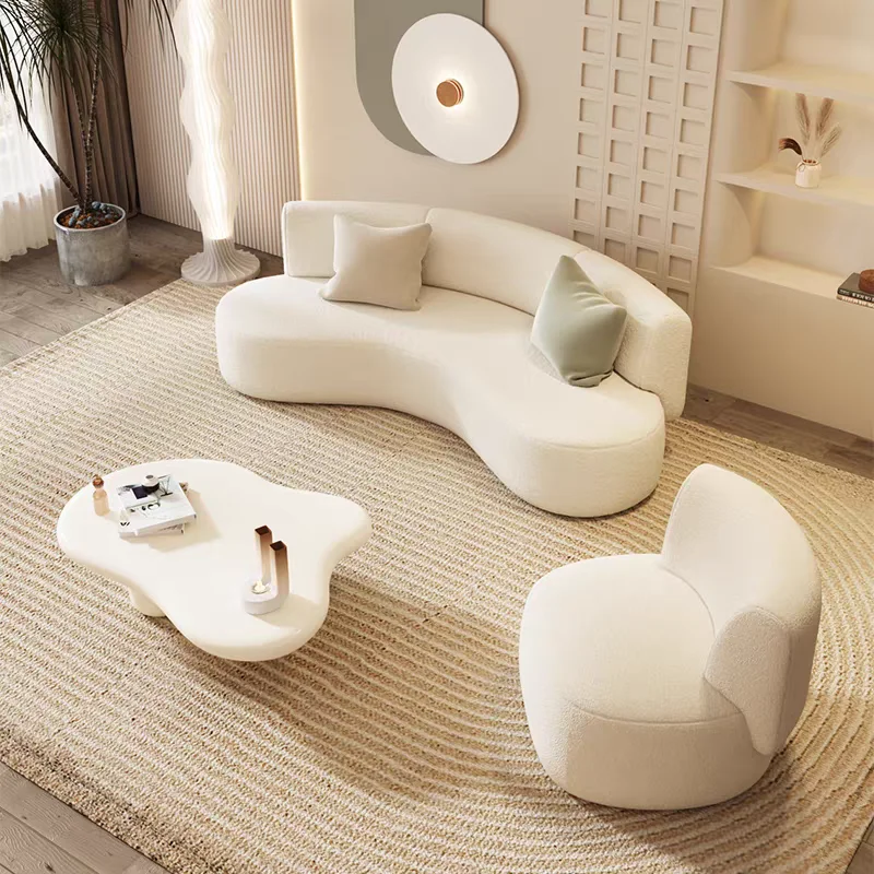 

Creamy Style Italian Minimalist Office Reception Sofa Set New Curved Fabric Sofa Creamy Small Living Room Furniture