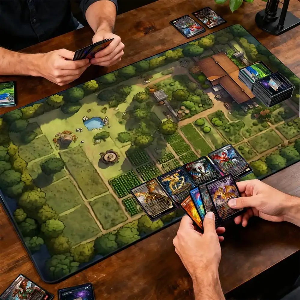 

Большой зеленый коврик для мыши с картой деревни и подставкой для запястья, игровой настольный коврик для MTG TCG, нескользящий коврик для стола, игровые коврики для мыши