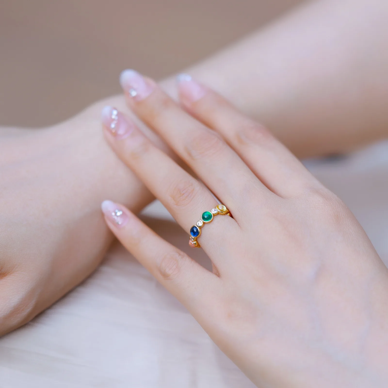 ALLNOEL Solid 925 Sterling Sliver Open Rings For Women 4*4mm Rainbow Zircon Gold Plated Vintage Jewelry Anniversary Gifts Party