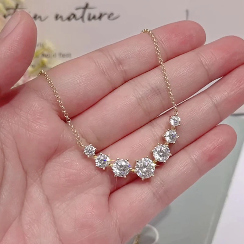 

Smile Moissanite Necklace for Woman Wedding Jewelry with Certified 925 Sterling Sliver Plated 18k White Gold 7-Stone Necklace
