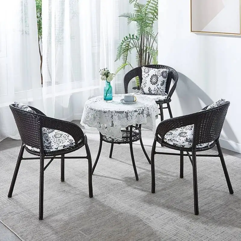 

furniture Rattan garden chairs Suit terrace Outdoor balcony Relaxing Ergonomics backrest Table chair combination hand-woven