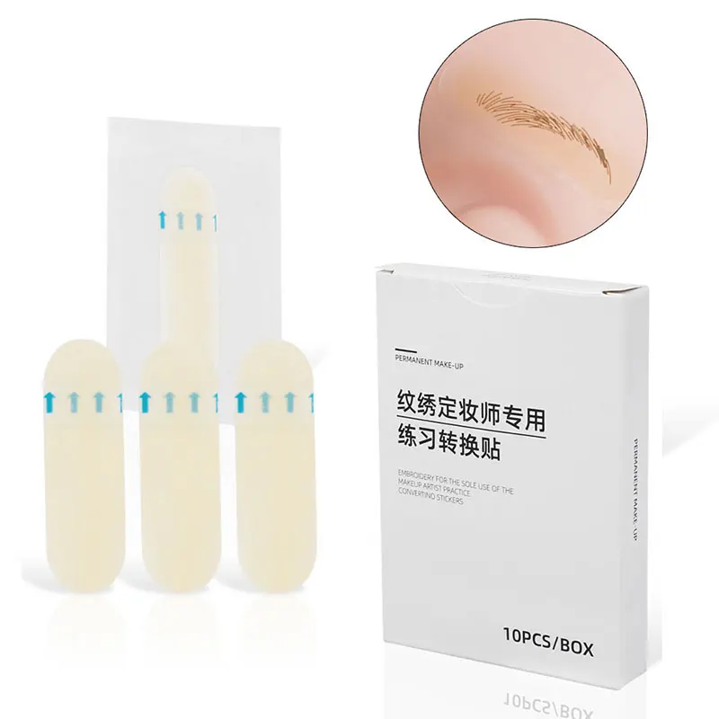 10pcs Eyebrow Tattoo Transfer Sticker Real Operation Skin Print Eye Brow Line Practice Permanent Silicone Tattoo Training Tool