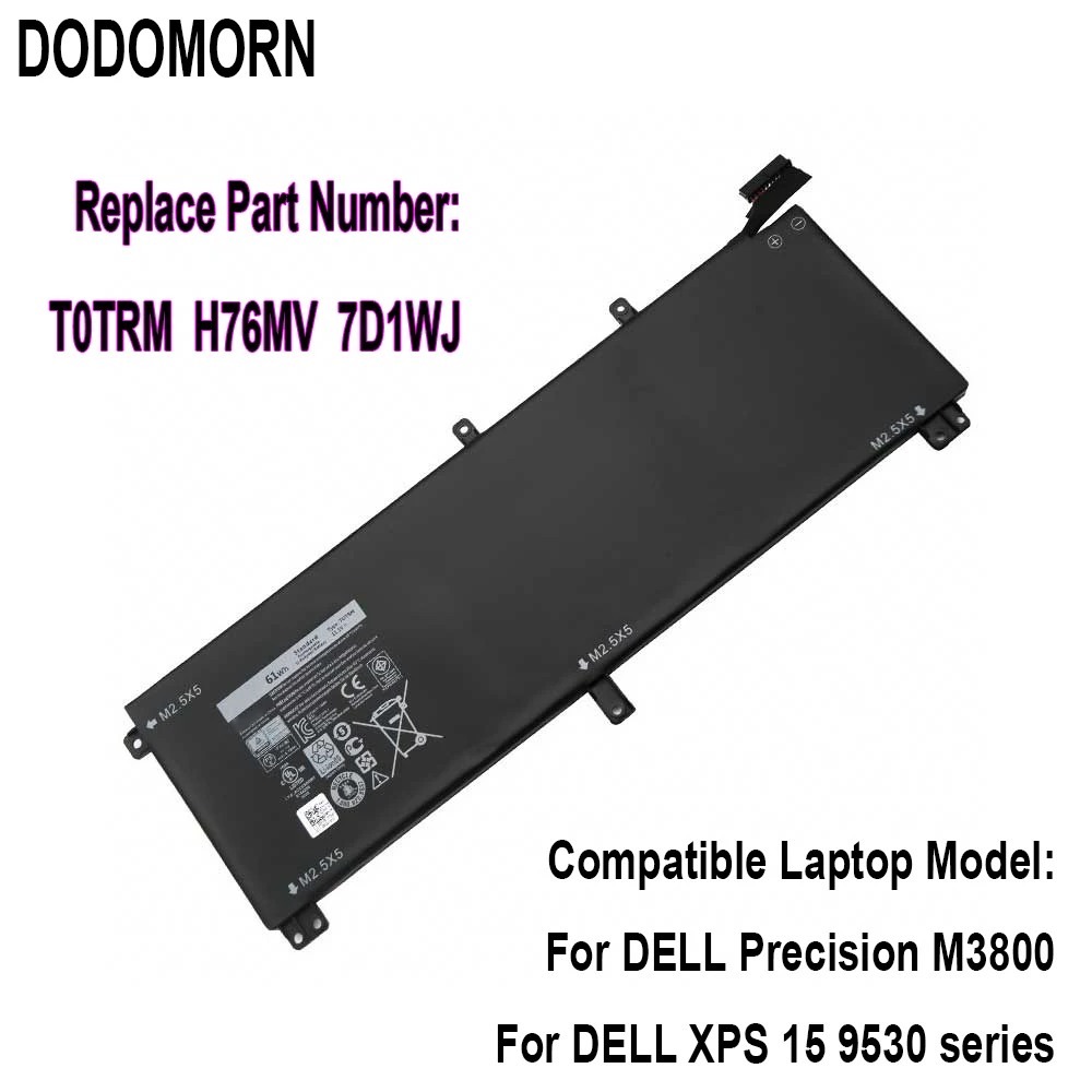 Dodomorn nova bateria totrm para dell xps 15 9530 precisão m3800 totrm h76mv 7d1wj 61wh grátis 2 anos de garantia