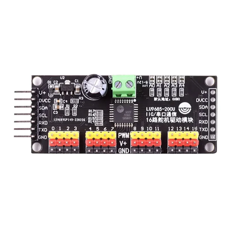 Replacing PCA9685-16/LU9685 chip with 20 servo drive control modules,microcontroller serial port IIC