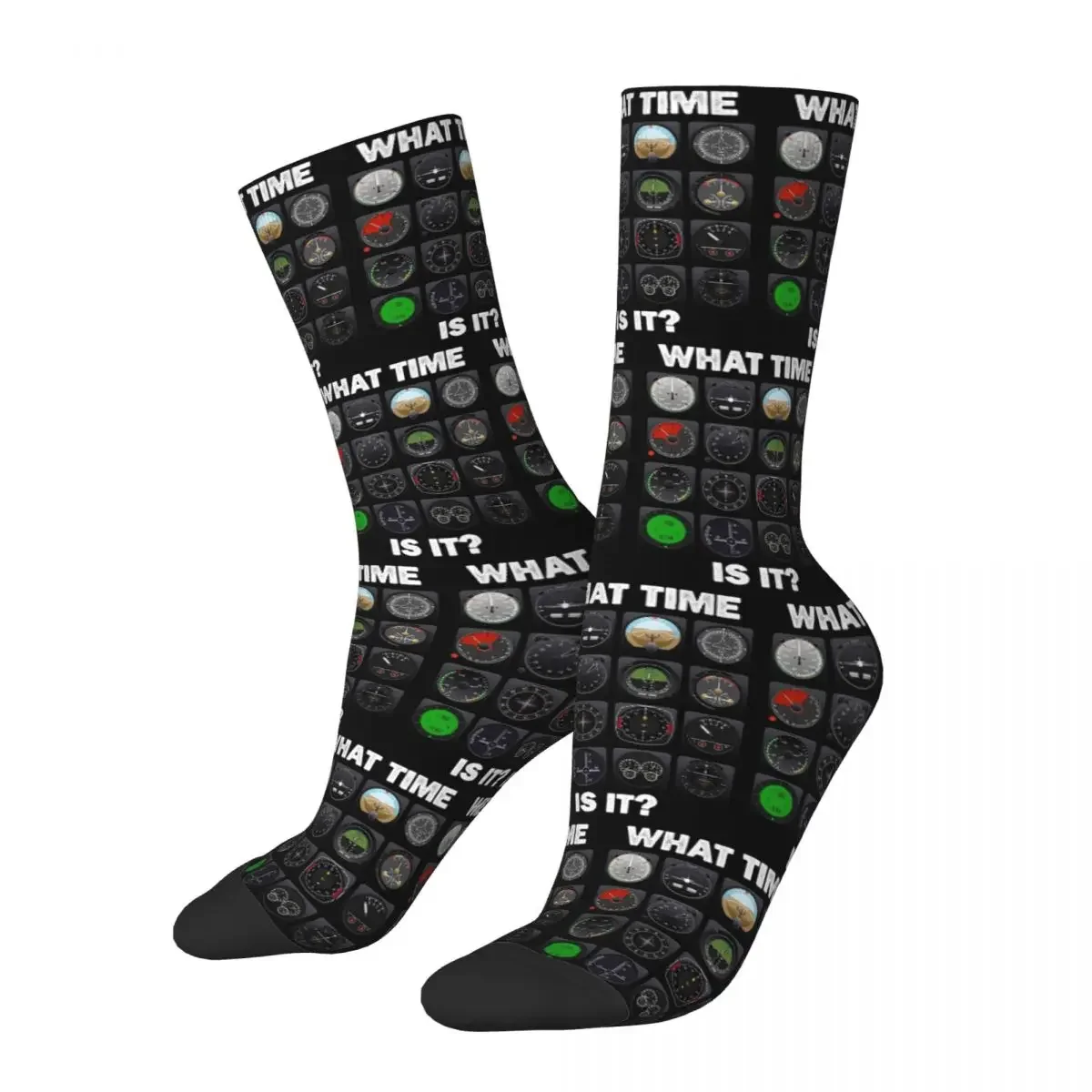 Chaussettes Harajuku pour instruments de vol, chaussettes longues toutes saisons, haute qualité, cadeau d'anniversaire unisexe, quelle heure est-il