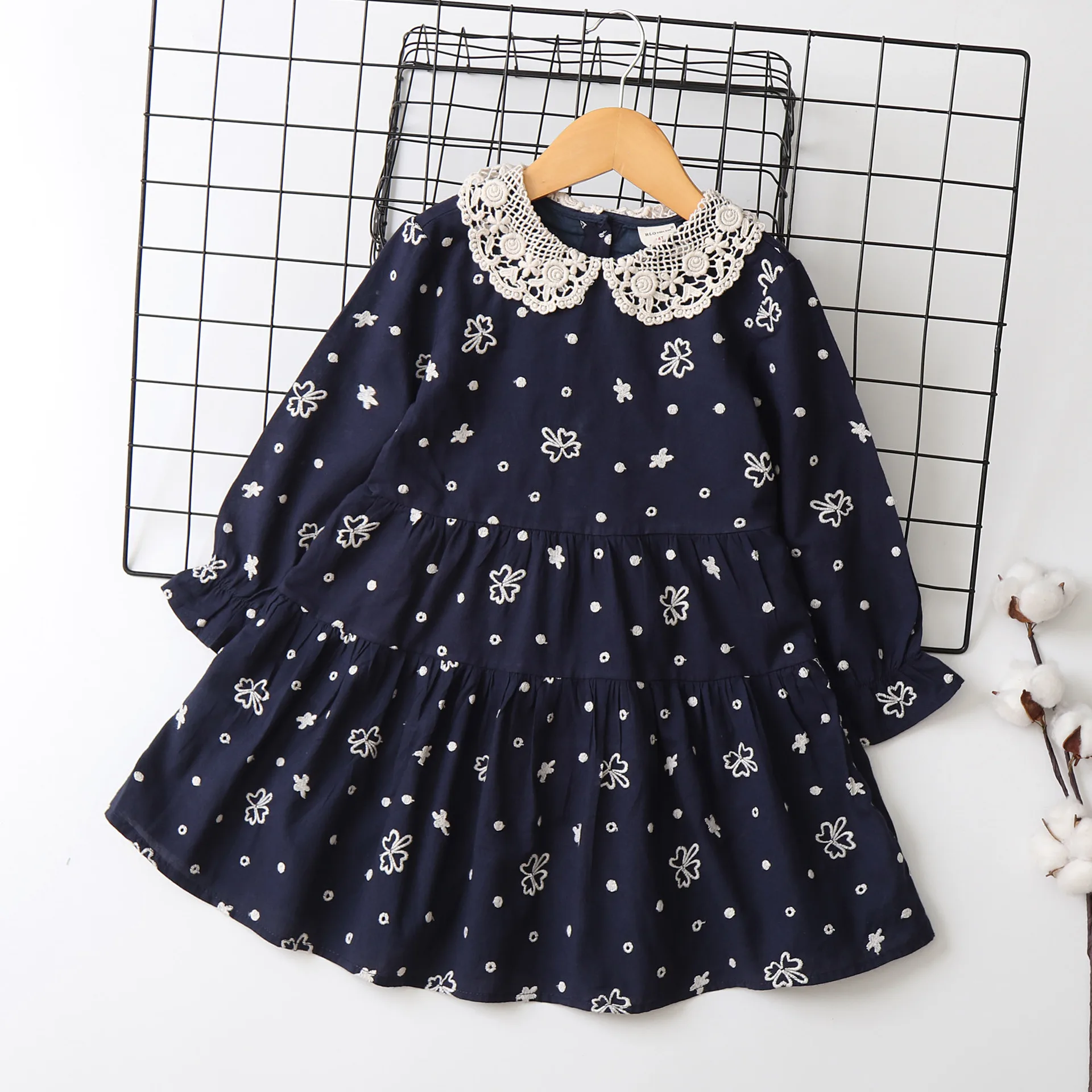 

Flower Girl dresses Doll collar embroidered cotton long-sleeved princess dress 2024 autumn new ropa de niña vestidos para niñas