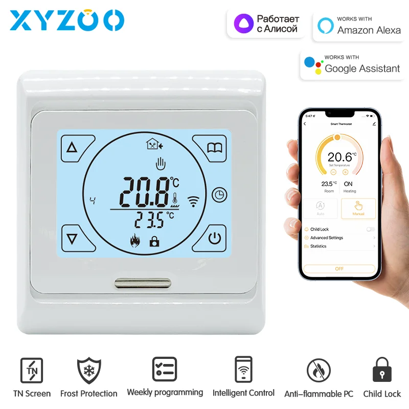 WiFi Smart Floor Heating Thermostat Tuya Temperature Remote Controller for Gas Boiler/Electric/Water, Voice Alexa Google Home