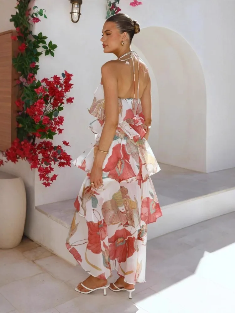 Summer Cover Ups Women Swimsuit Spaghetti Strap Robes Bathing Suit 2026 New Flower Printing Beach Holiday Maxi Dresses Cover-Up