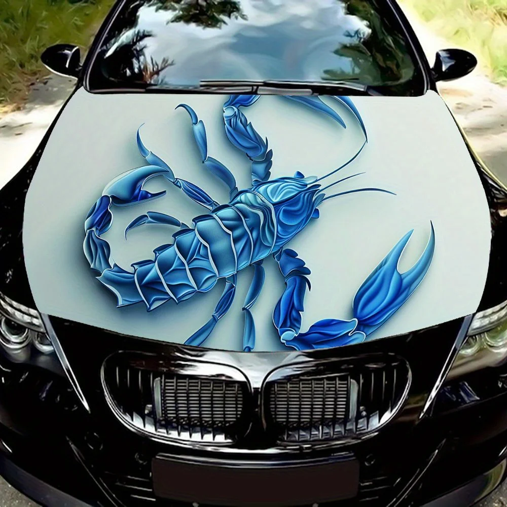 

Blue Mechanical Scorpion pattern Car Hood Vinyl Wraps Sticker, Car Engine Decal, Waterproof Self-adhesive Car Packaging Cover, U