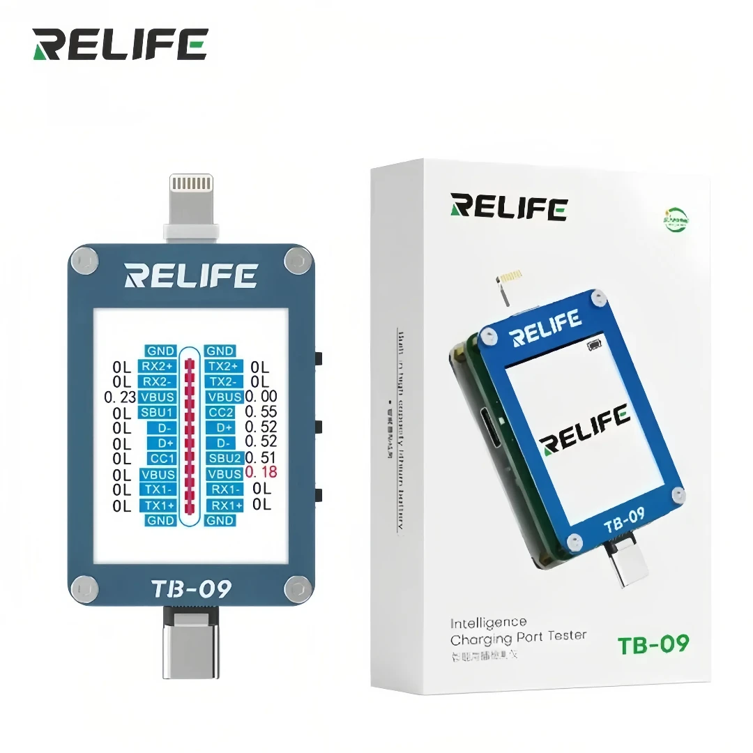 RELIFE TB-09 Tail Plug Dock Detection Tool HD Display For IP Ad Type-C Lightning Charging Port Tester Motherboard PCB Repair