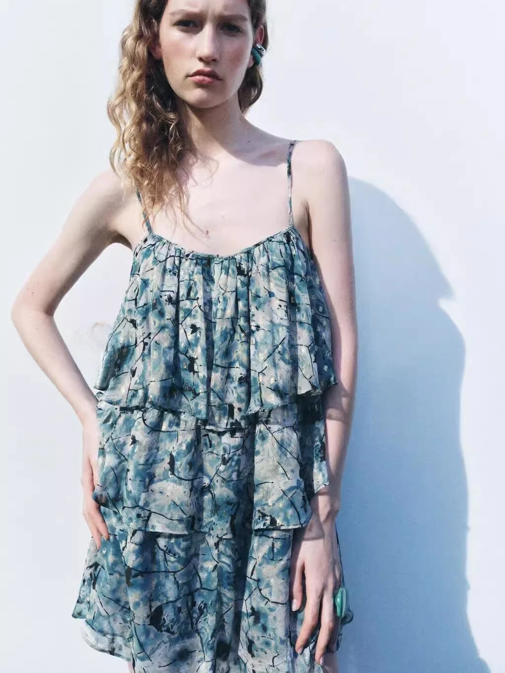 Verão novo feminino férias sle em camadas impressão dr saia um ombro vestido bolo saia tubo reto dr para vaion