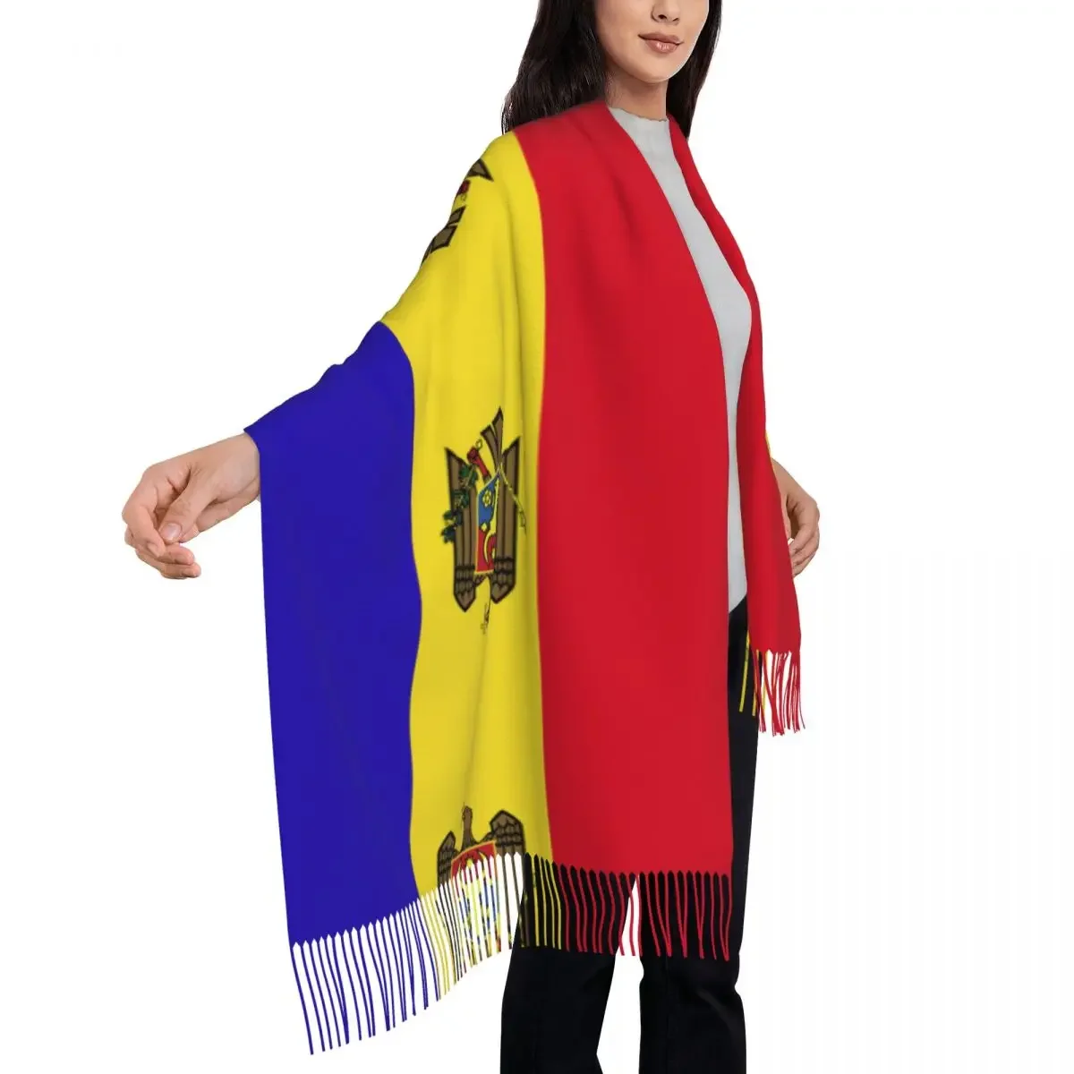 Moldova Flag Women's Tassel Shawl Scarf Fashion 