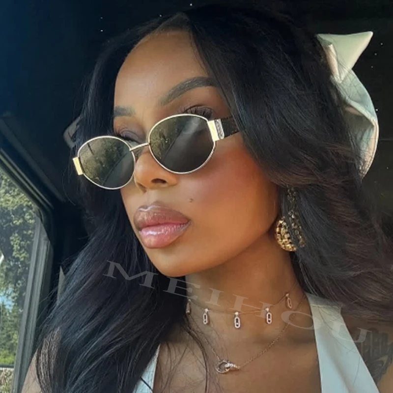 Trendy Oval Sunglasses for Women 2026 Luxury Brand Designer Metal Frame Sun Glasses Ladies Classic Vintage Round Shades Unisex image 3