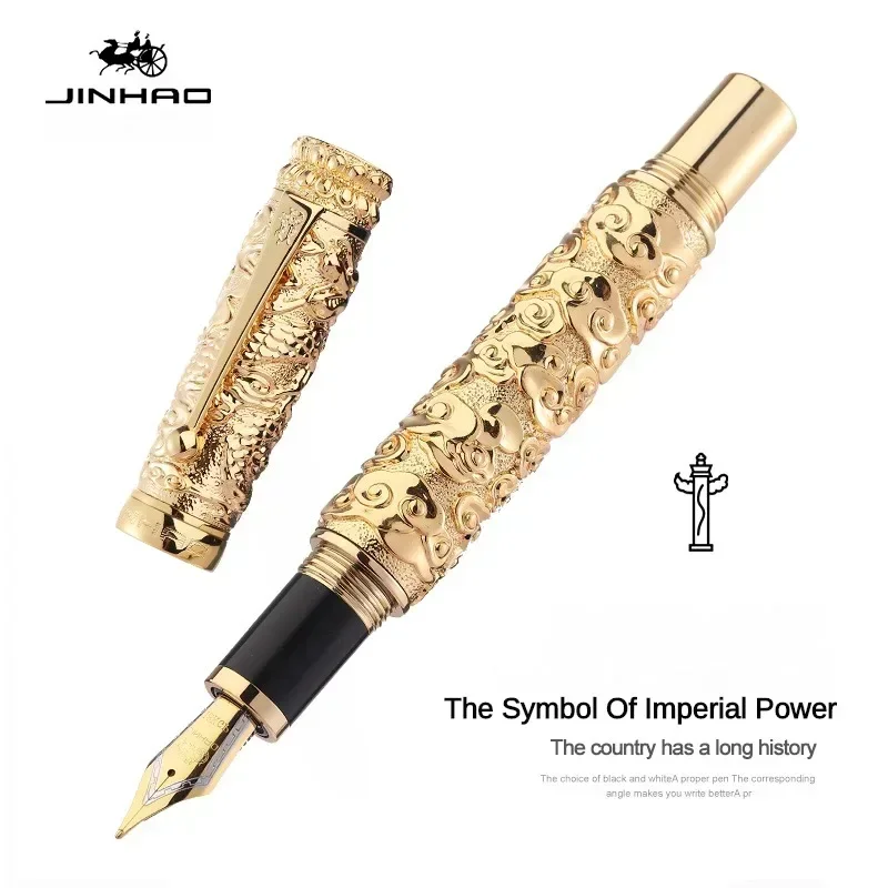 Jinhao Golden Ornamental Column Fountain Pen 1.0/0.5mm Elegant Luxury Collection Writing Ink Pens Stationery School Supplies