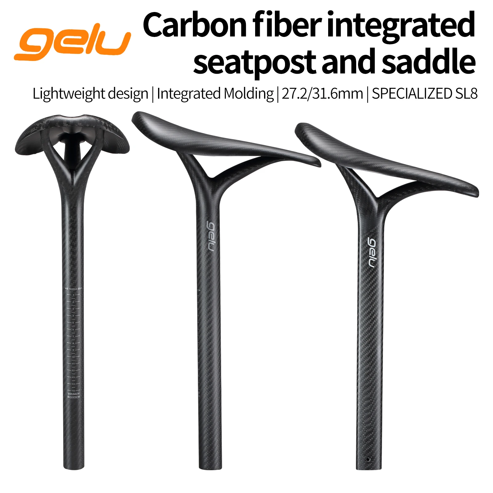 

gelu Full Carbon One-Piece Bicycle Seat Post Cushion 27.2/31.6mm Ultra-Light MTB/Road Bike For Specialized Sl8 Seatpost Saddle