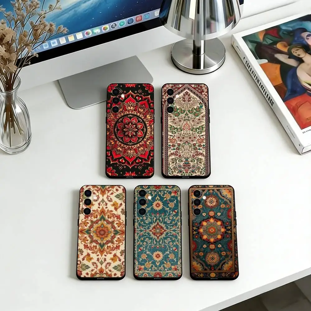 

Persian Carpet Floral Pattern Phone Case For Samsung Galaxy A73,A72,A71,A70,A53,A52,A51,Soft Silicone Black Cover